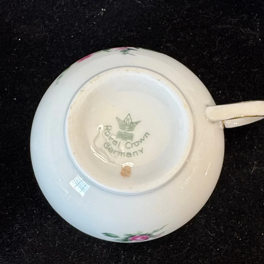Vintage Royal Crown,  2 oz. Tea Cups and Saucers + Desert plate (3 piece set)